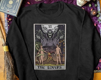 The Lovers Tarot Card Sweatshirt Grim Reaper Halloween Sweater Mens Witch Clothing Plus Size Gothic Sweatshirt Goth Sweater Witchy Sweater