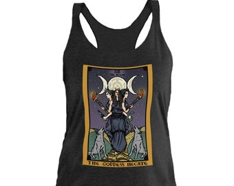 Hecate Tarot Card Tank Top Triple Moon Goddess Hekate Wheel The Moon Tarot Tank Top Witch Tank Tops Witchy Tank Top Witchcraft Witches Gifts