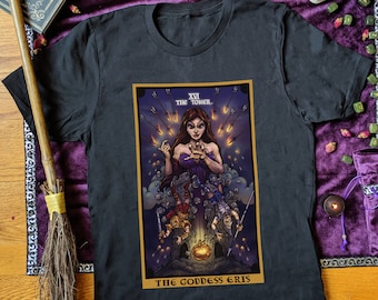 The Goddess Eris The Tower Tarot Card Shirt Pagan Witch Clothing Wicca Shirt Wiccan Shirt Witchy Shirt Witchcraft Shirt Greek Mythology Tees