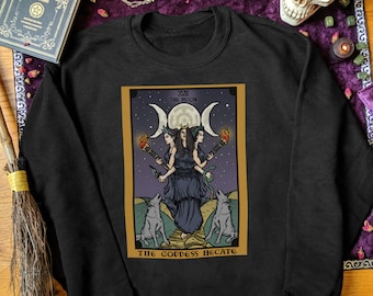 Hekate Trippel Mångudinna Symbol Hekate Tarotkort Månen Sweatshirt Plus Size Häxkläder Häxkonst Gåva Hednisk Häxa Gåvor för Henne