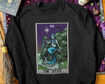 The Star Tarot Card Sweatshirt Halloween Sweater Siren Mermaid Witch Clothing Women Plus Size Pastel Goth Witchcraft Gifts for Witches Gift
