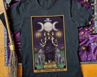 The Goddess Hecate The Moon Tarot Card Shirt Triple Moon Goddess of Witchcraft Pagan Witch Clothing Hekate Wheel Wiccan Clothing Wicca Gift