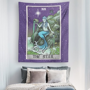 The Star Tarot Card Tapisserie Meerjungfrau Sirene Pastel Goth Wandkunst Halloween Home Decor Horror Wandteppiche Witchcraft Indoor Frauen (80x68)