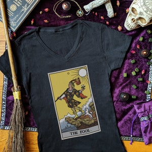 The Fool Tarot Card Shirt Women Vneck Revival Tarot Major Arcana Tarot Card Tshirt Witch Shirt Women Witchy Shirts Witchcraft Shirt Gifts