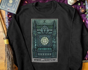 Wheel of Fortune Tarot Card Sweatshirt Halloween Sweatshirt Women Gothic Clothing Plus Size Witch Sweater for Women Witchy Sweatshirt Gifts