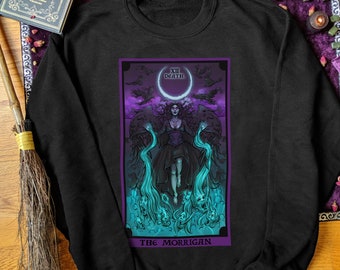 The Morrigan Death Tarot Card Sweatshirt Witch Sweatshirt Witchcraft Sweatshirt Witchy Sweatshirt Pagan Sweater Pastel Goth Sweatshirt Gifts