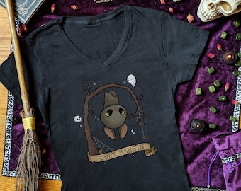 Just Hangin Women V-Neck Cute Halloween Shirts for Women Cute Bat Shirt Womens Spooky Shirt Cute Goth Clothes Cute Gothic Shirt Women Gifts