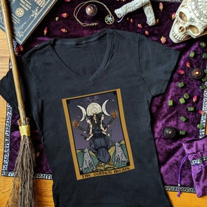 Hecate Triple Luna Diosa Símbolo Hekate Tarot Carta La Luna Camisa Bruja Ropa Mujeres Tradicional Brujería Regalo Regalos para Brujas Magia