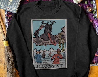 Krampus Sweater Funny Christmas Sweatshirt Judgement Tarot Card Sweater Satanic Sweatshirt Pagan Witch Sweatshirt Women Horror Sweater Gift