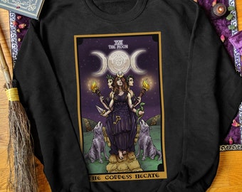 Sudadera con la diosa Hécate, la luna y la carta del Tarot. Suéter pagano de bruja. Ropa wiccana. Suéter wicca de manga larga de bruja. Regalos para brujas.