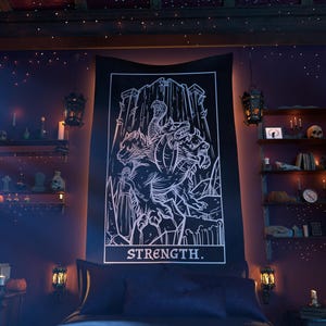 Strength Tarot Card Tapestry Persephone and Cerberus Halloween Home Decor Gothic Wall Hanging Horror Wall Art Spooky Wall Art Gift (80 x 68)