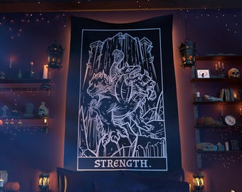 Strength Tarot Card Tapestry Persephone and Cerberus Halloween Home Decor Gothic Wall Hanging Horror Wall Art Spooky Wall Art Gift (80 x 68)