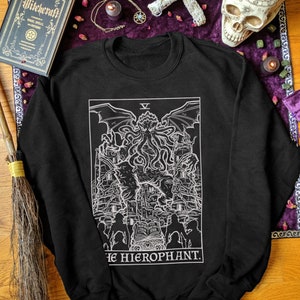 The Hierophant Tarot Card Sweatshirt Cthulhu Sweater Cosmic Horror Sweatshirts H.P. Lovecraft Literature Halloween Sweaters Gothic Clothing