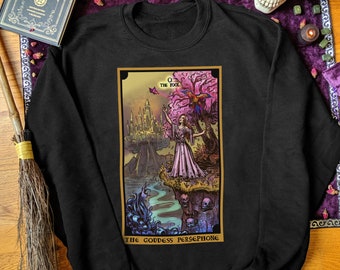 The Goddess Persephone The Fool Tarot Card Sweatshirt Pagan Clothes Plus Size Witch Sweater Pastel Goth Clothing Wicca Clothing for Woman