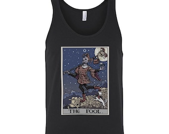 Camiseta sin mangas con la carta del tarot del Loco para hombre, camiseta sin mangas de Halloween con el bufón de la corte, camiseta sin mangas gótica, camisetas sin mangas de terror, ropa espeluznante, camiseta sin mangas gótica para hombre, regalos