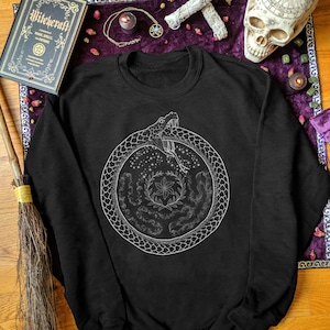 Hekate Hecate Wheel Ouroboros Sweatshirt Witchy Sweater Pagan Witch Clothing Women Plus Size Triple Moon Goddess Strophalos Witchcraft Gift