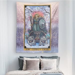 La dea norrena Freya il carro dei tarocchi arazzo strega arte da parete stregoneria decorazioni per la casa Freyja arte norrena altare pagano Freya gatti (80x68 cm)