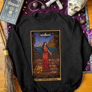 La déesse Circé le magicien carte de tarot sweat-shirt pull mythologie grecque sorcellerie païenne vêtements vêtements wicca cadeaux de sorcière spirituelle