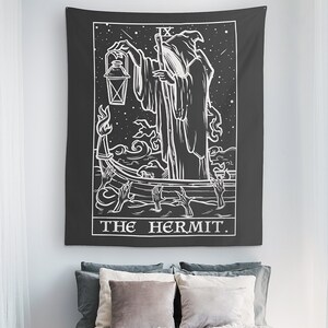 The Hermit Tarot Card Tapestry Grim Reaper Halloween Home Decor Gothic Wall Art Witch Wall Hanging Goth Wall Tapestries Spooky Decor (60x50)