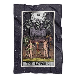 Coperta con carta dei tarocchi degli amanti, decorazione per la casa di Halloween, coperta gotica, coperta occulta, coperta spettrale, coperta per San Valentino