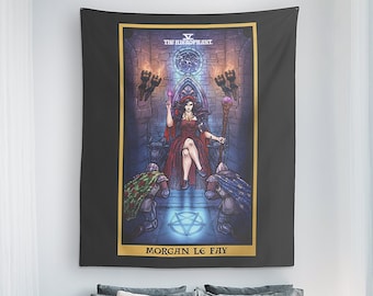 Morgan Le Fay The Hierophant Tarot Card Tapestry Celtic Pagan Witch Art Witchcraft Decor Wiccan Home Decor Halloween Wall Hanging (60x50)