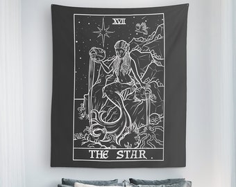 The Star Tarot Card Tapestry Mermaid Wall Art Witchcraft Decor Witchy Wall Hanging Gothic Home Decor Witch Wall Art Spooky Hangings (80x68)