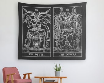Two In One Tarot Card Tapestry Halloween Tapestry Gothic Home Decor Horror Wall Art Witch Wall Hangings Goth Home Decorations Occult Gifts