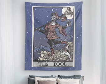 The Fool Tarot Card Tapestry Court Jester Halloween Home Decor Spooky Wall Hanging Horror Wall Art Occult Gothic Wall Art Print (80x68)
