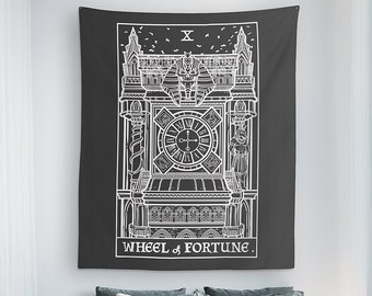 Rueda de la Fortuna Tarot Carta Tapiz Reloj Torre Gótica Decoración del Hogar Bruja Pared Colgante Brujería Arte de la pared Decoración de la pared espeluznante Decoración del hogar gótico