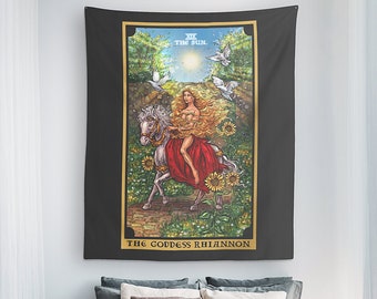 The Goddess Rhiannon The Sun Tarot Card Tapestry Pagan Witch Home Decor Witchcraft Decor Celtic Wall Art Wicca Wiccan Wall Hanging (60x50)