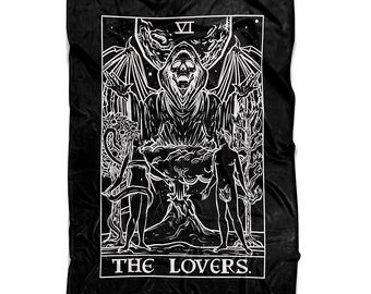 The Lovers Tarot Card Blanket Grim Reaper Halloween Blanket Gothic Home Decor Bedroom Goth Couples Blanket Valentines Blanket (60" x 50")