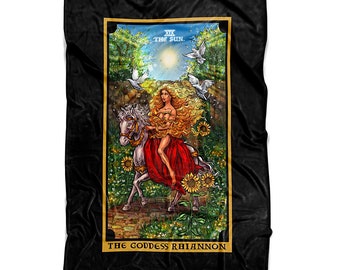 The Goddess Rhiannon The Sun Tarot Card Blanket Celtic Blanket Witch Throw Blanket Witchy Throw Blanket Wicca Blanket Wiccan Blankets Gifts