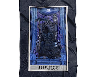 Justitie Tarot Card Gooi Deken Grim Reaper Halloween Home Decor Gothic Gooi Deken Horror Deken Heks Deken Goth Deken Spooky Gift