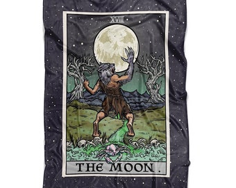 De maan Tarot kaart gooien deken weerwolf Halloween decor gotische gooien deken Spooky deken Horror deken heks deken Goth deken