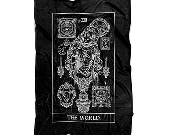 The World Tarot Card Blanket Throw Halloween Throw Blanket Horror Throw Blanket Gothic Throw Blanket Goth Throw Blanket Spooky Throw Blanket
