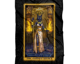 The Goddess Bastet Strength Tarot Card Blanket Egyptian Cat Blanket Witch Blanket Witchy Blanket Wiccan Blanket Witchcraft Gifts for Witches