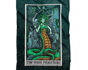 The High Priestess Tarot Card Throw Blanket Medusa Greek Mythology Blanket Witch Blanket Gothic Horror Home Decor Feminist Gift (60"x 50")