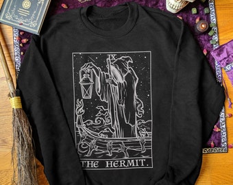 The Hermit Tarot Card Sweatshirt Black and White Grim Reaper Sweater Halloween Sweatshirt Horror Sweatshirt Gothic Sweater Goth Sweatshirt