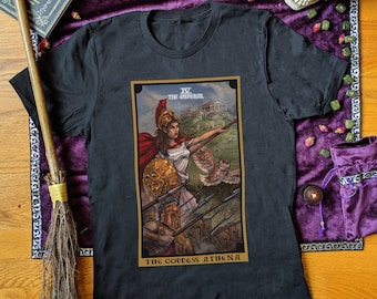 女神アテナ皇帝タロットカードシャツギリシャ神話Tシャツ異教徒魔女Tシャツウィッカンの服魔女シャツ魔術ギフト