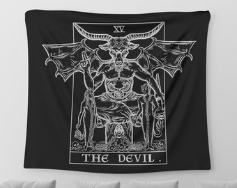 The Devil Tarot Card Tapestry Baphomet Wall Hanging Satanic Wall Decor Witchcraft Home Decor Gothic Wall Art Halloween Home Decor (80 x 68)