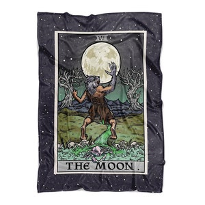 La carta del tarot de la luna tira manta hombre lobo decoración de Halloween manta gótica manta espeluznante manta de terror manta de bruja manta gótica