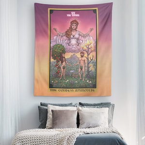 La déesse Aphrodite les amoureux Tarot carte tapisserie sorcière décor sorcellerie mur Art Wicca décoration murale Wiccan tenture murale Witchy Art (80x68)