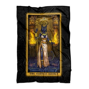 The Goddess Bastet Strength Tarot Card Blanket Egyptian Cat Blanket Witch Blanket Witchy Blanket Wiccan Blanket Witchcraft Gifts for Witches