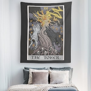 La tour Tarot carte tapisserie Halloween décor à la maison horreur mur tapisserie effrayant mur décor arbre de vie mur Art décorations occultes cadeaux