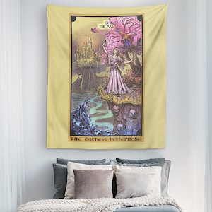 Oro la dea Persefone il pazzo tarocchi arazzo strega appeso a parete Wicca Home Decor Wiccan Wall Decor Pagan Wall Art stregoneria arte