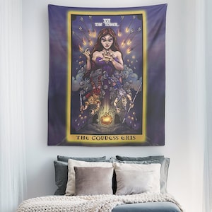 La Dea Eris La Torre Tarocchi Arazzo Mela della Discordia Strega Decorazioni per la casa Stregoneria Appeso a parete Wiccan Wall Art Regalo di streghe (60x50)
