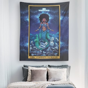 The Goddess Yemaya Temperance Tarot Card Tapestry Witch Wall Hangings Black Goddess Tapestry Wiccan Home Decor African Goddess Art (80x68)