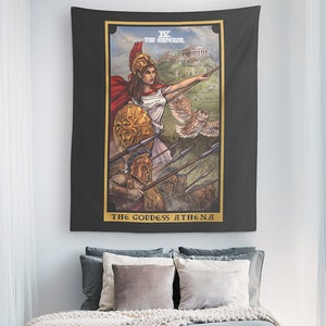 La Dea Atena L'Imperatore Tarocchi Arazzo Pagan Witch Altare Decor Mitologia Greca Wall Art Dea Arazzo da parete Wiccan Home Decor
