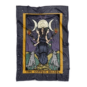 Manta de la diosa Hécate, la carta del tarot de la luna, rueda de hekate de la luna triple, decoración de dormitorio de bruja pagana, mantas de Wicca Wicca (80 x 60 pulgadas)
