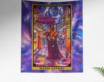 Marie Laveau Justice Tarot Card Tapestry Mardi Gras Wall Art New Orleans Decor Voodoo Queen Witch Home Decor Witchcraft Gifts (60x50)